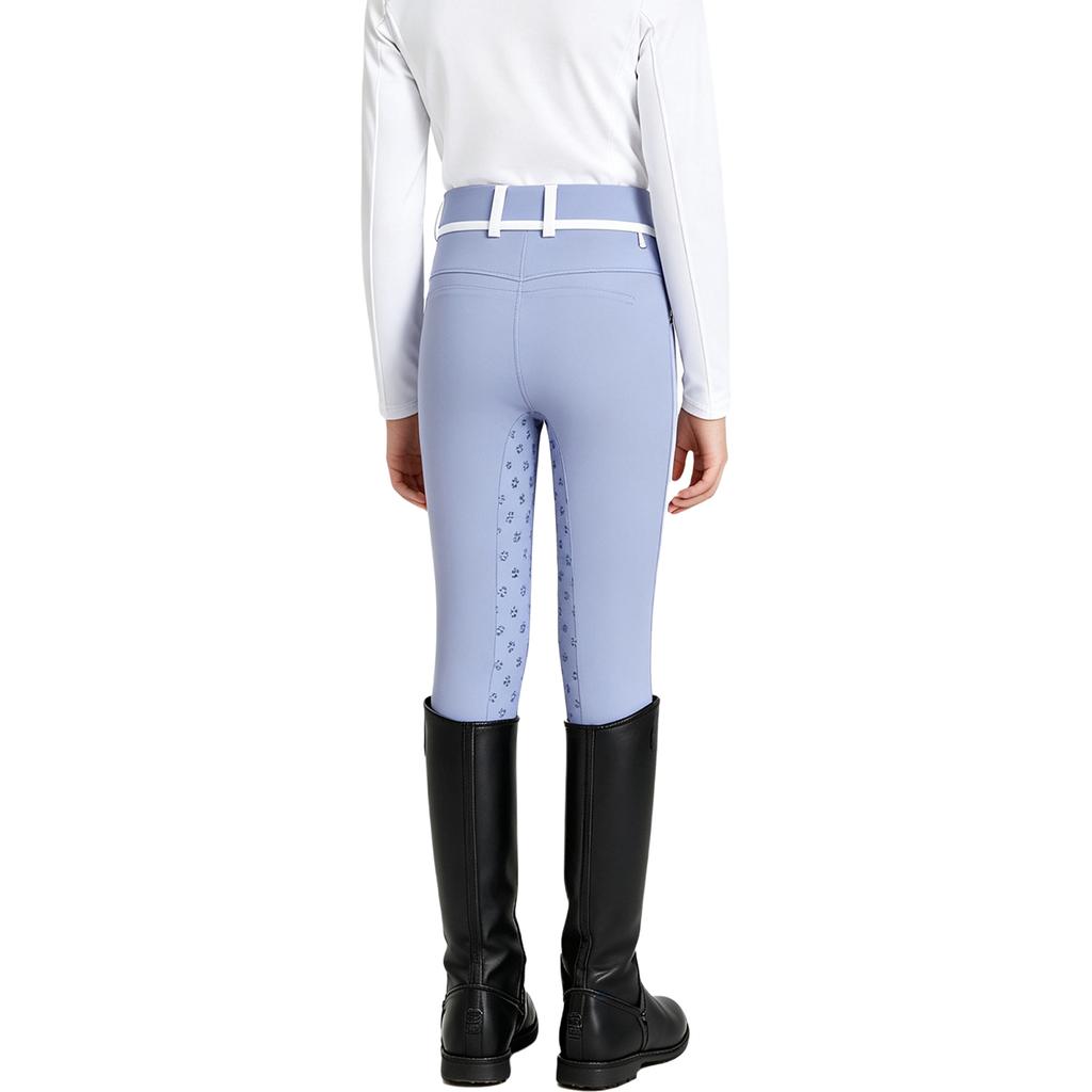 Pantaloni da equitazione antiscivolo a seduta intera per bambine e ragazze, con finiture a contrasto, leggings equestri con tasche e passante per cintura per allenamento e competizione
