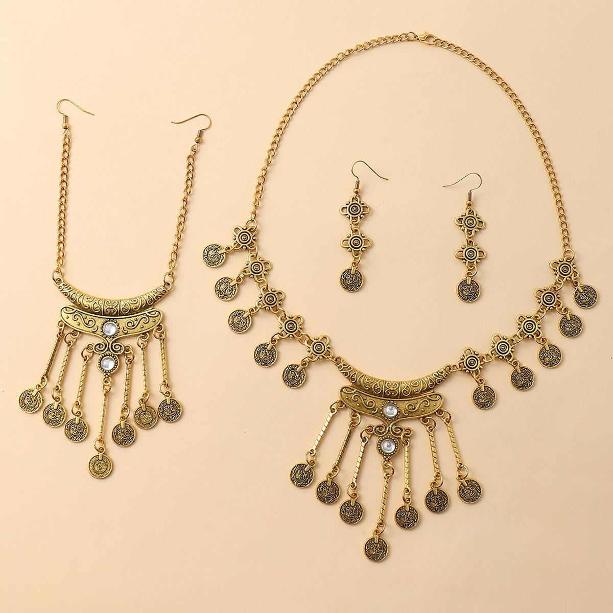 Fashion Fringed Pendant Necklace Earrings Hair Chain Set Female Retro Ethnic Style Forehead Chain Eyebrow Pendant