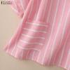 ZANZEA Women Casual Round Neck Loose Half Sleeve Stripe Blouse