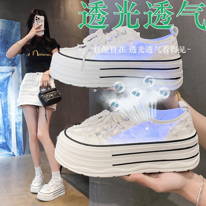 

Bow pearl sequins thick baseplate shoes women s fashion versatile comfortable lightweight breathable casual shoes 40 небо синє кольору