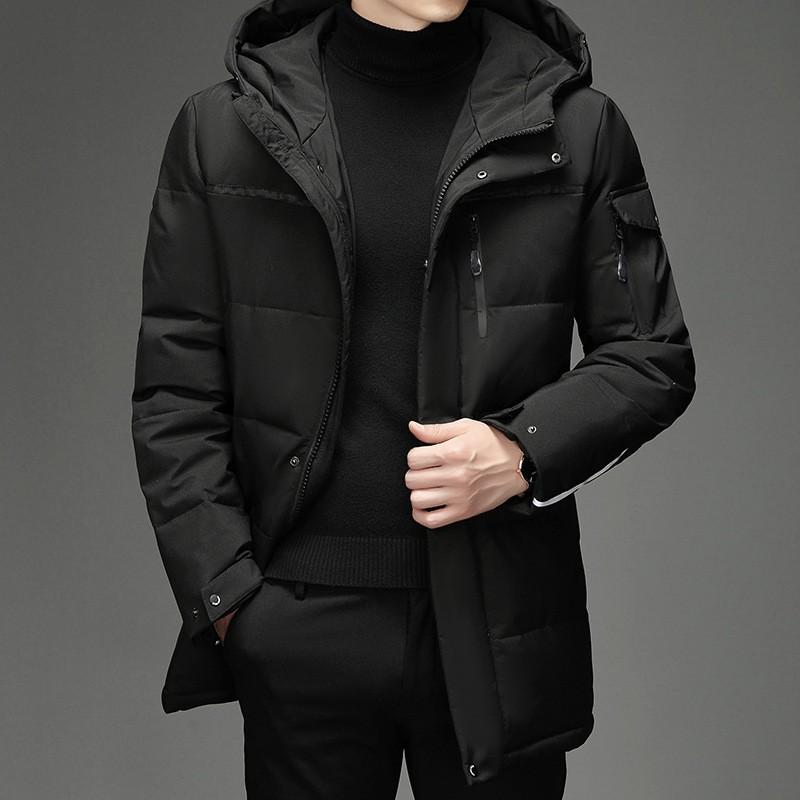 Mens Long Down Coat Winter Outdoor Jacket Thick Warm Hooded Parka Middle-Aged Men Black Gray Olive