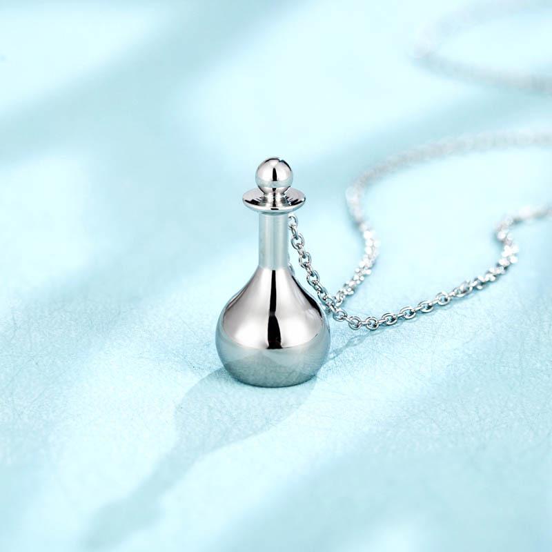 Elegant Summer Titanium Steel Perfume Bottle Pendant Necklace for Women - Simple, Niche Design, Non-Fading Jewelry