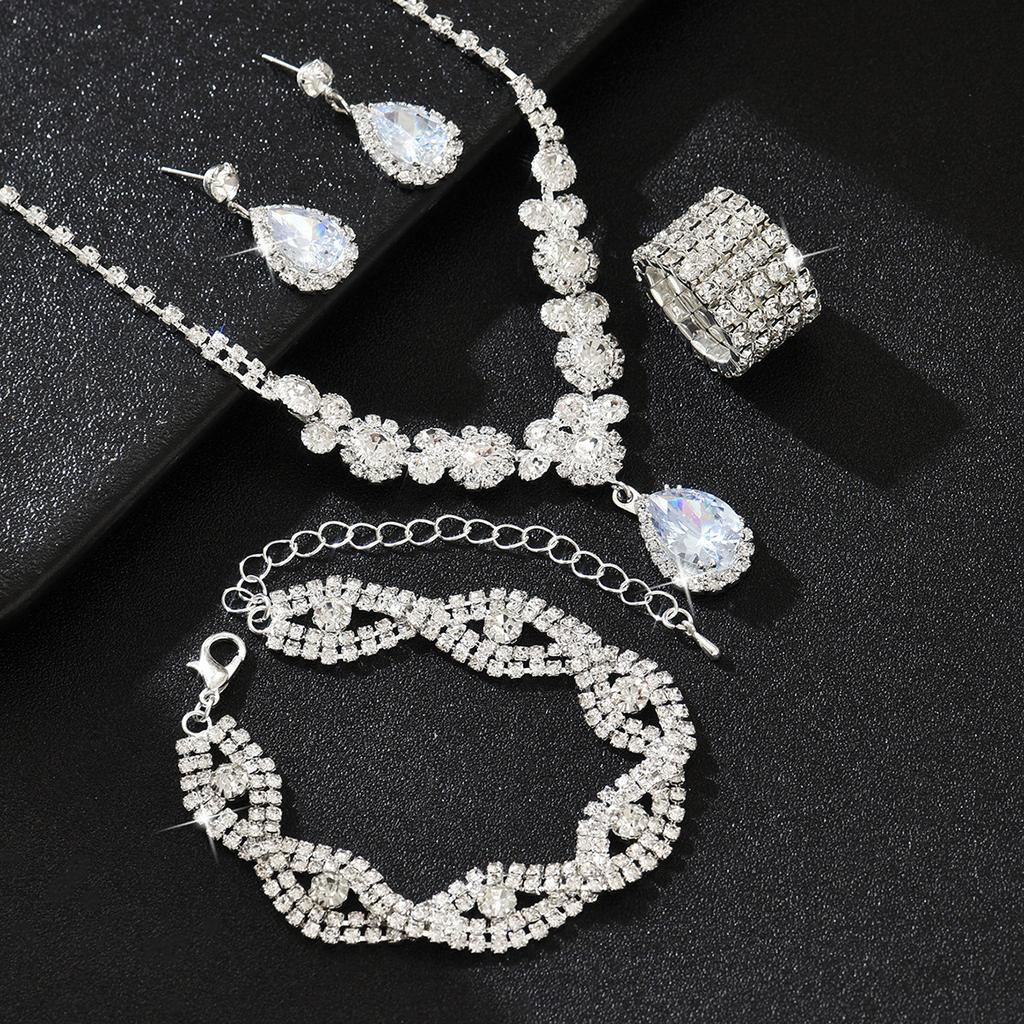 Luxury-lite Zirconia Necklace, Earrings, Bracelet and Ring Set - Fashionable and Exquisite