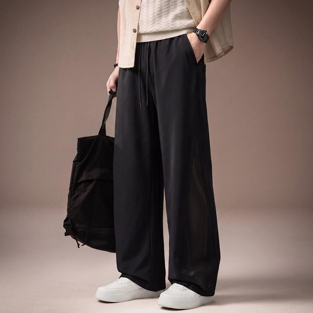High-end American Summer Thin Ice Silk Quick-drying Mesh Breathable Casual Pants Men's Loose Large Size Wide-leg Straight-leg Pants