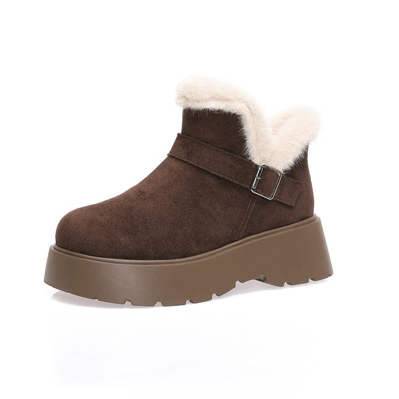 Retro sammet platå bekväma snöstövlar dam vinter ny mode trendig bältesspänne bomullsskor stor storlek