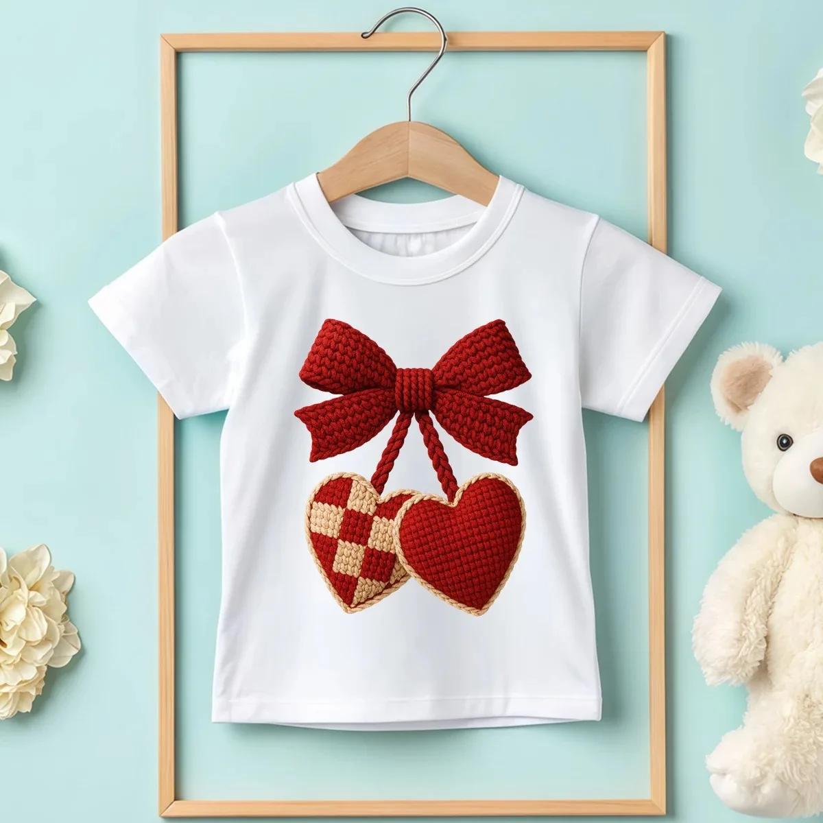 Pure Cotton Cloths Love you Cherry much Print Childrens Base Girl Comfortable Tshirt Outdoor Oneck Short Sleeve Tshirt 100