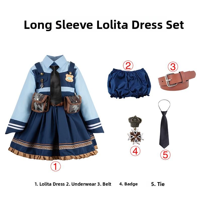 Judy Cosplay Costume Kids Set Police Officer Performance Full Outfit Children's Lolita Skirt Hat Hairband Complete Costume
