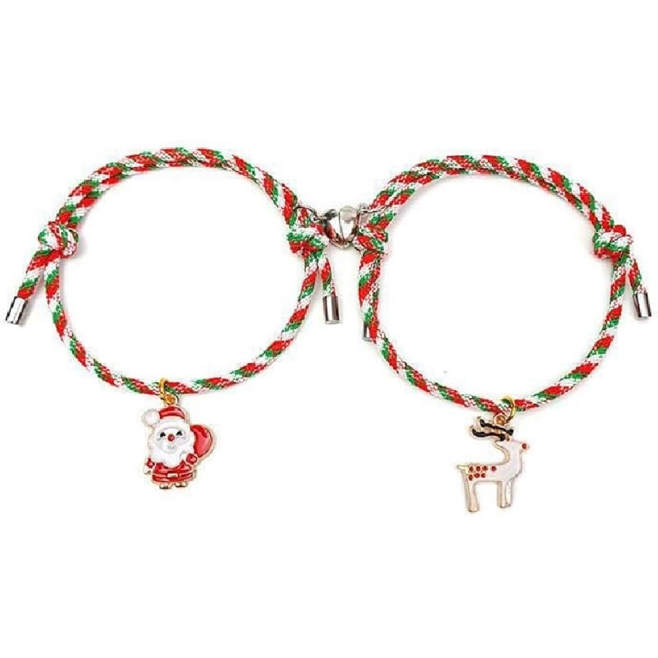 2 Stück Niedliches Cartoon Passendes Weihnachtsarmbänder Set Verstellbar Bunt Passende Paar Geschenke Armbänder Schmuck