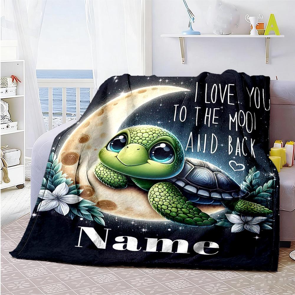 Goodnight Turtle Personalized Name Blanket Cozy Personalized Blanket Durable Comfort Perfect for Nap Seaside Office Chair Office All-Season Use