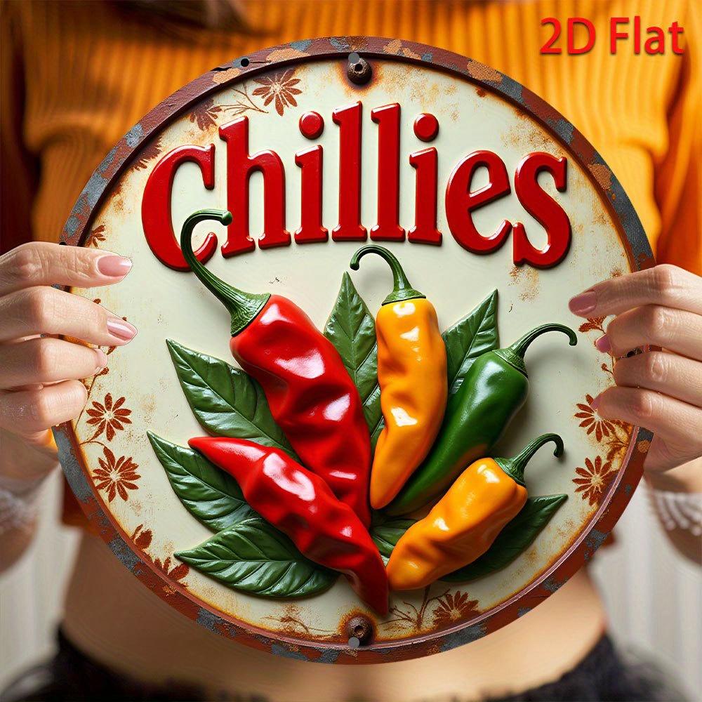 Vintage  Inch Metal Wall Sign Rustic Chili Peppers Art for Kitchen Garden Decor