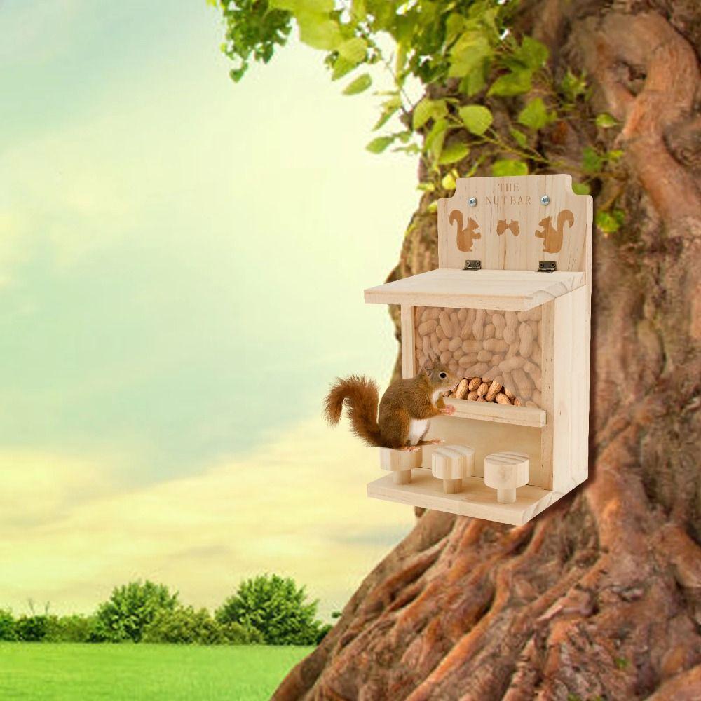 Wooden Squirrel Feeder Hanging Pet Food Dispenser Bird Raising Tool Hamster Feeding Box Courtyard