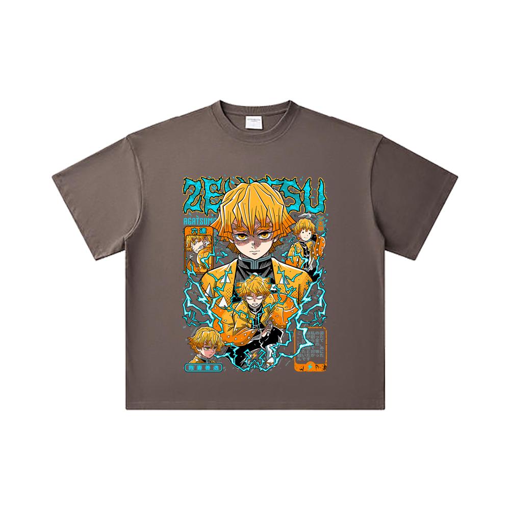 260 GSM Double Yarn 32 Count 100% Cotton Demon Slayer V100 Zenitsu Print Unisex Heavy Cotton T Shirt