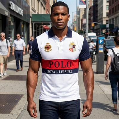 Europeisk och Amerikansk Herr Kortärmad Pikétröja - Brittisk Stil Sportig Casual Bomull Broderad Stor Storlek