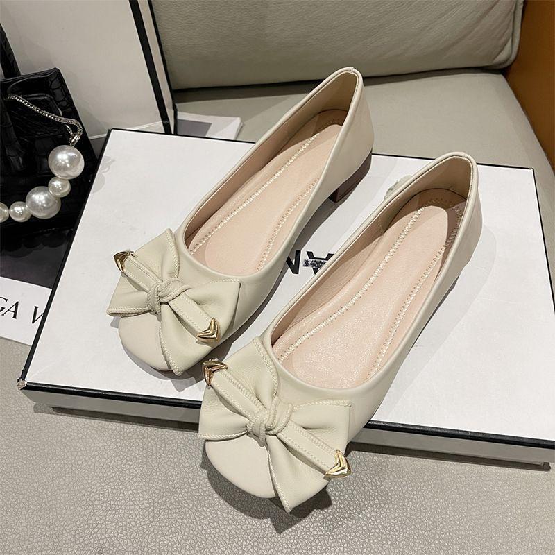 Bow One Pedal Single Shoes Women's Summer New Versatile Flat Bottom with Skirt Shallow Mouth Doudou Shoes Women