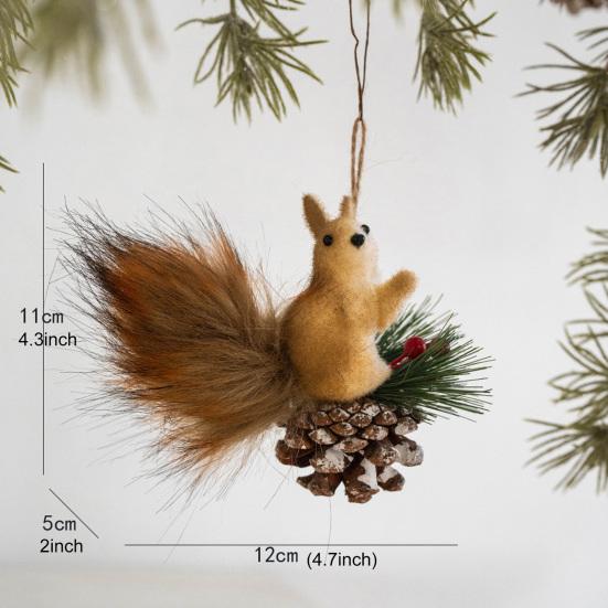 Yousheng Forest Animal Christmas Ornaments Fluffy Faux Fur Squirrel Decor with Hanging Rope 3D Woodland Christmas Tree Decorations