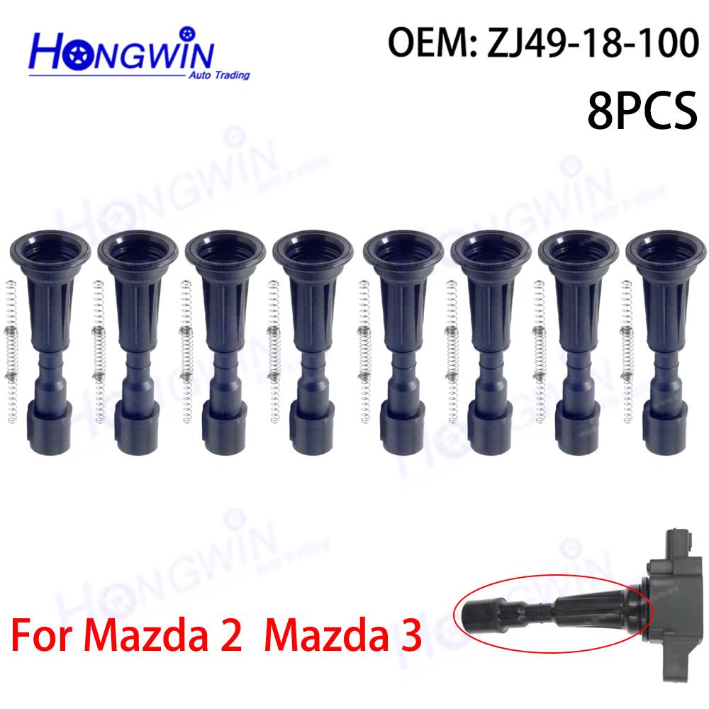 8/12PCS Ignition Coil Rubber With Spring Zj49-18-100A Zj4918100 Fits Mazda 2 1.5L L4 Mazda 3 1.4L 1.6