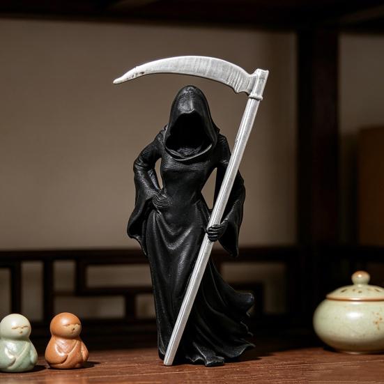 Estátua Gótica da Ceifeira com Foice Impressa em 3D Túnica Preta Figura de Rainha Escultura Misteriosa para Decoração de Mesa de Escritório em Casa Estante