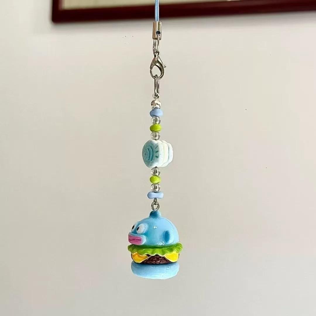 Kawaii Sanrio Anime Hangyodon Phone Charm Strap Pendant Small Ugly Fish Thick Beef Burger Lanyard Keychain Pendant Girls Gifts