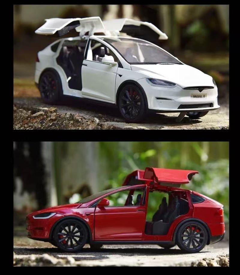 1:24 Tesla Model X  Tesla Model 3 Alloy Die Cast Toy Car Model Sound and Light Children's Toy Collectibles Birthday gift