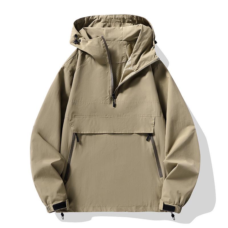 Men's Versatile Spring/Autumn Outdoor Hooded Pullover Jacket - Trendy and Fashionable
