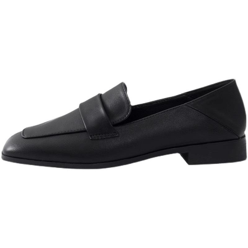 Flat Bottom Retro Small Leather Shoes Women's Shoes New Spring, Autumn and Winter Black Loafer Square Head Single Shoes