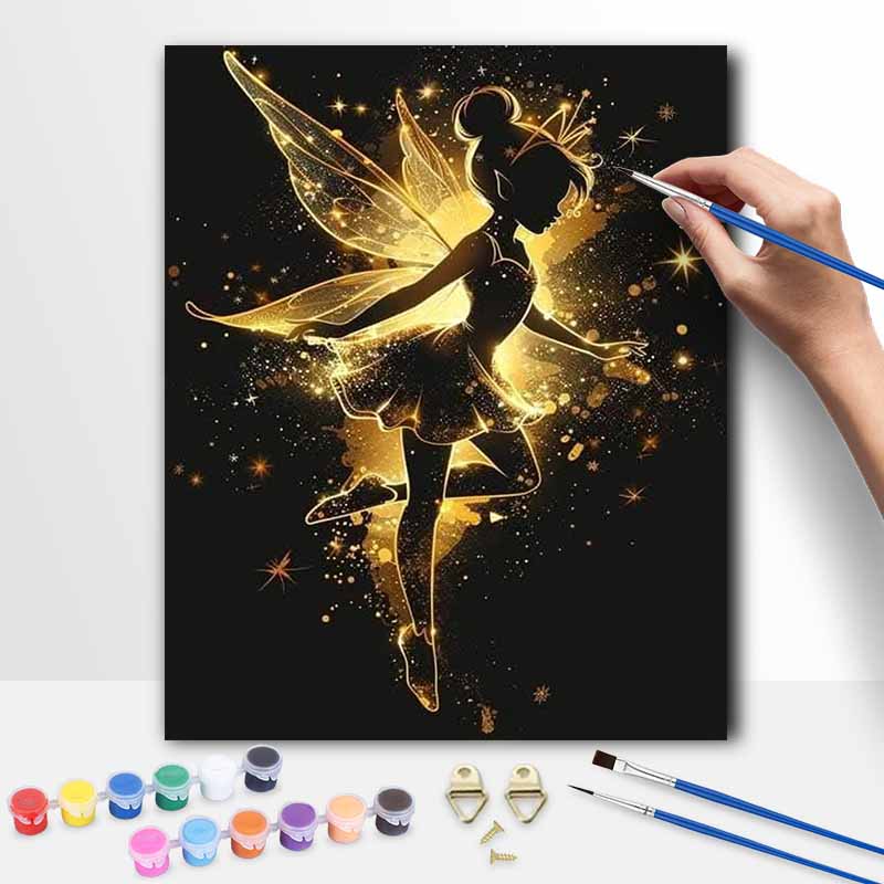 Disney Tinker Bell DIY Oil Painting Art Painting Kit Home Wall Decor Handmade Gift Gold Glitter Magical Fairy Aesthetic Canvas Craft