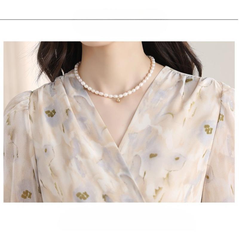 French Style Floral Dress Women Summer Long V Neck Slim Fit Elegant Tea Dress Flowy Long Dress