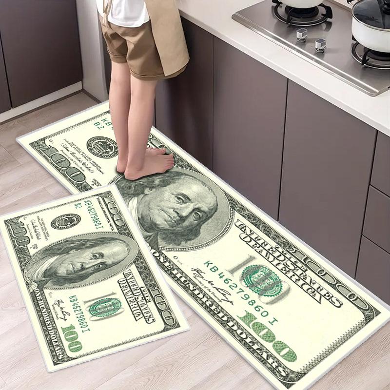 

Creative Kitchen Paper Money Rug, Home Entryway Doormat, Bathroom Stain-resistant Mat One Size зелений