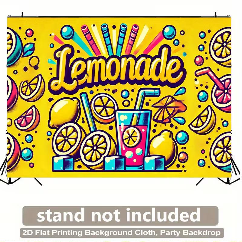 2D Pop Art Lemonade Backdrop with Lemons, Drinks, Straws & Bubbles Photography Background Banner