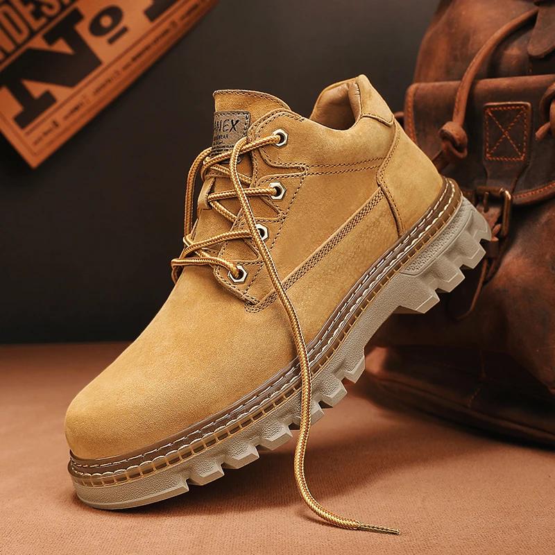 Fashion 2025 Winter Ankle Boots Men's Boots Outdoor Comfortable Yellow Boots with Classic Design High Top Men Casual Shoes Choice