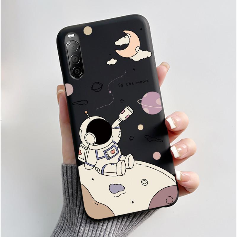 Fodral För Sony Xperia 10 II / 10 III Mobilskal Estetiskt Mode Söt Katt Astronaut Svart Silikon Mjuk Stötdämpande Baksidesskydd