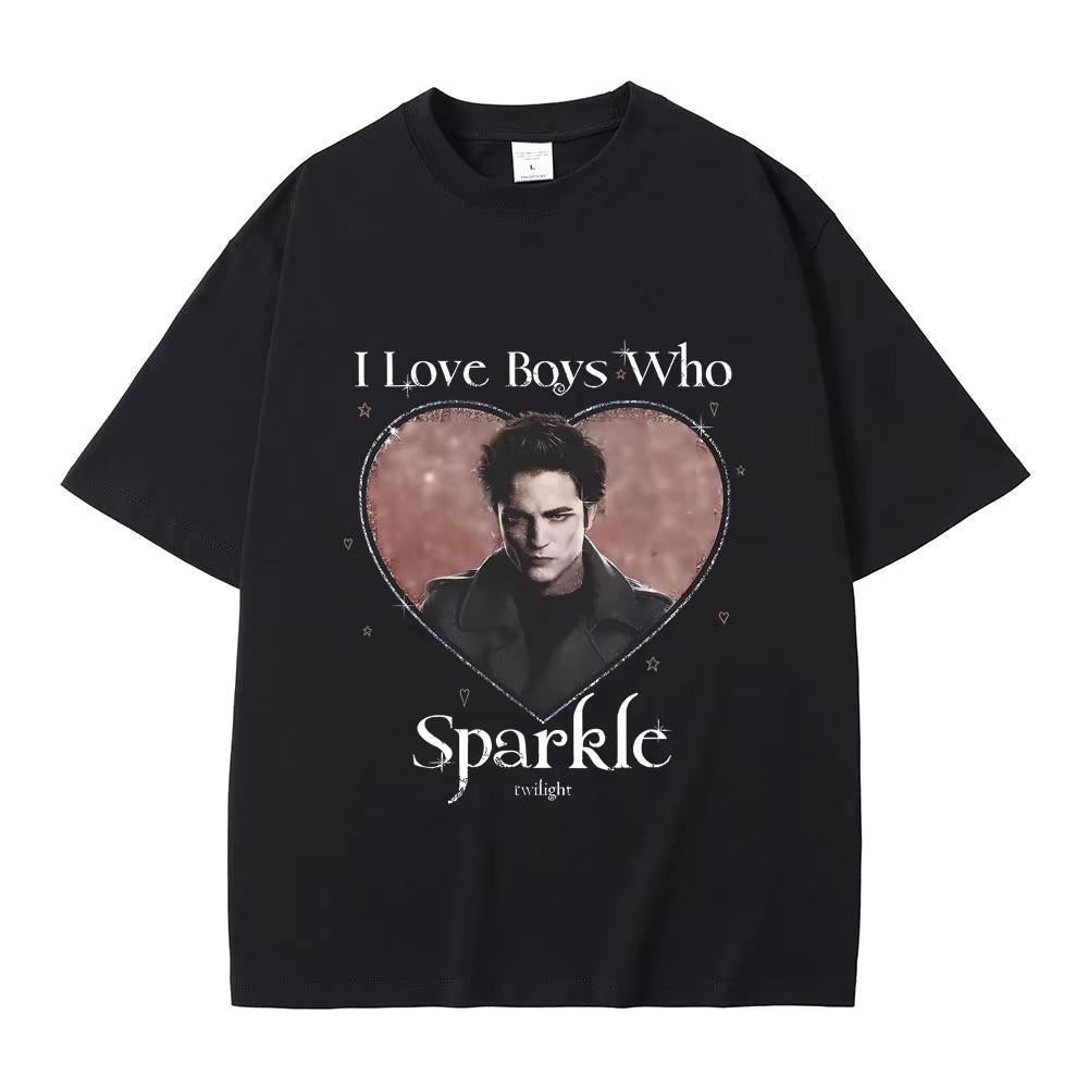 I Love Boys Who Sparkle Robert Pattinson Graphic T Shirt Edward Cullen Tshirt Men Women Vintage T-shirt - Men s Summer Cotton... S разноцветный