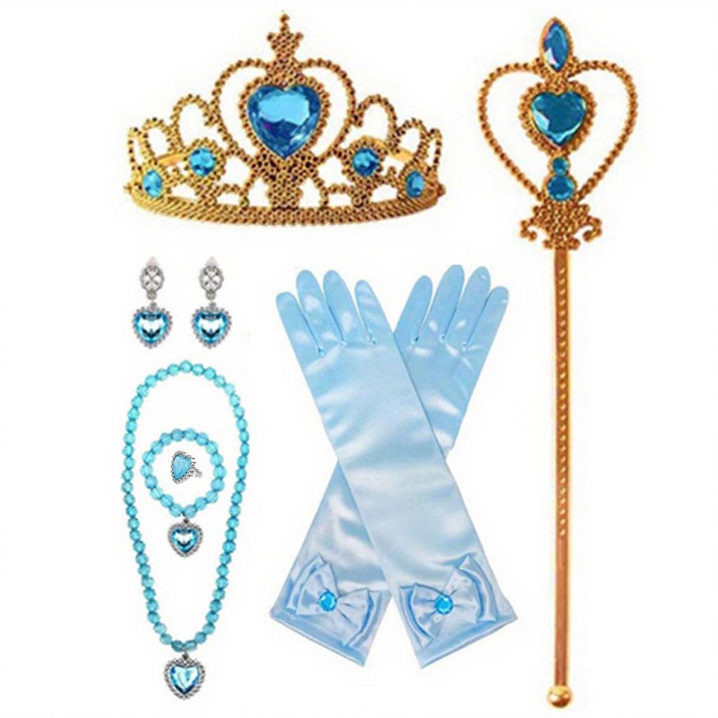 Fairytale Frozen Magic Wand & Jewelry Set: Princess Crown, Necklace, Gloves - Perfect Halloween or Birthday Gift for Girls