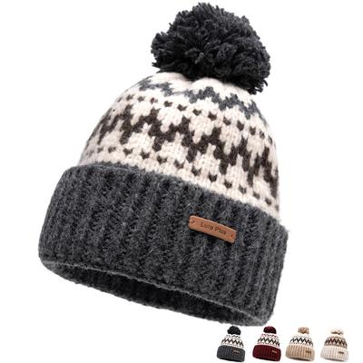 Wollball-Strickmütze, Herbst/Winter, Damen, warme Wollmütze
