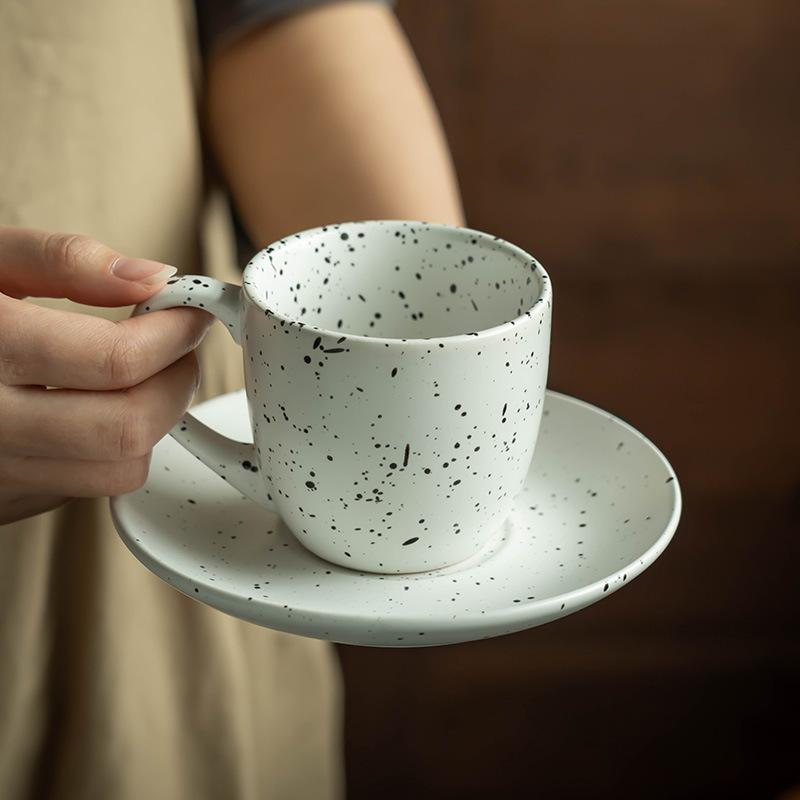 Creative Retro Ceramic Cup Sesame Glaze Cup Saucer Set Afternoon Tea Coffee Cup Saucer Home Breakfast Milk Cup Teacup