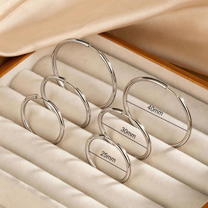 2 Pcs Stainless Steel Round Hoop Earrings Woman 20-40mm Big Circle Earrings Gold Silver Color Ear Buckle Huggie Daily Jewelry
