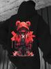 Men's Trendy Cool Bear Print Hoodie - Gray Long Sleeve Pullover with Red Accents, Streetwear Style for Fall/Winter