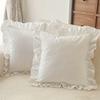 2PCS Skirt Pillow Cover Sofa, Without Core Decorative Pillowcase with Lace Solid Color Nostalgic Chic Farmhouse Cushion Cover