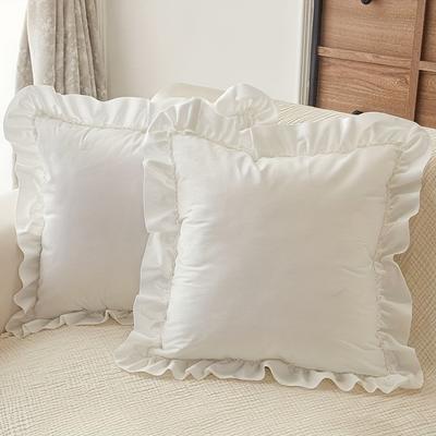 2PCS Skirt Pillow Cover Sofa, Without Core Decorative Pillowcase with Lace Solid Color Nostalgic Chic Farmhouse Cushion Cover