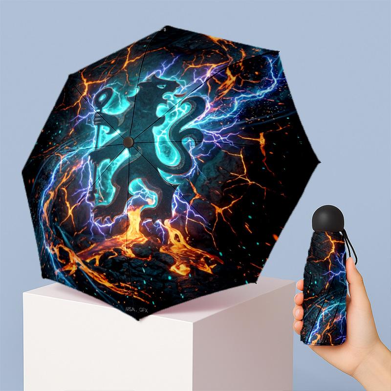 Chelsea FC Pattern Printed Mini 5 Folds 8 Ribs Compact Umbrella Windproof Waterproof Lightweight Portable Folding