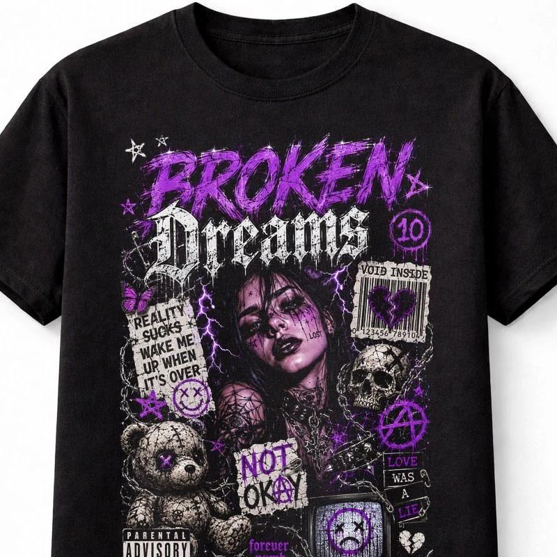 Broken Dreams Emo Goth Y2K Maximalist Graphic Unisex TShirt S