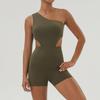 European and American Sloping Shoulder Sexy Yoga One-piece Shaping Slimming Sports Shorts Jumpsuit Indoor Training Fitness