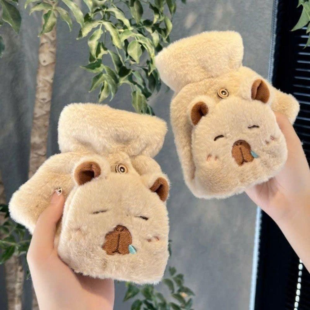 Capybara Gloves Half Finger Women Mittens Kawaii Plush Gloves  Male