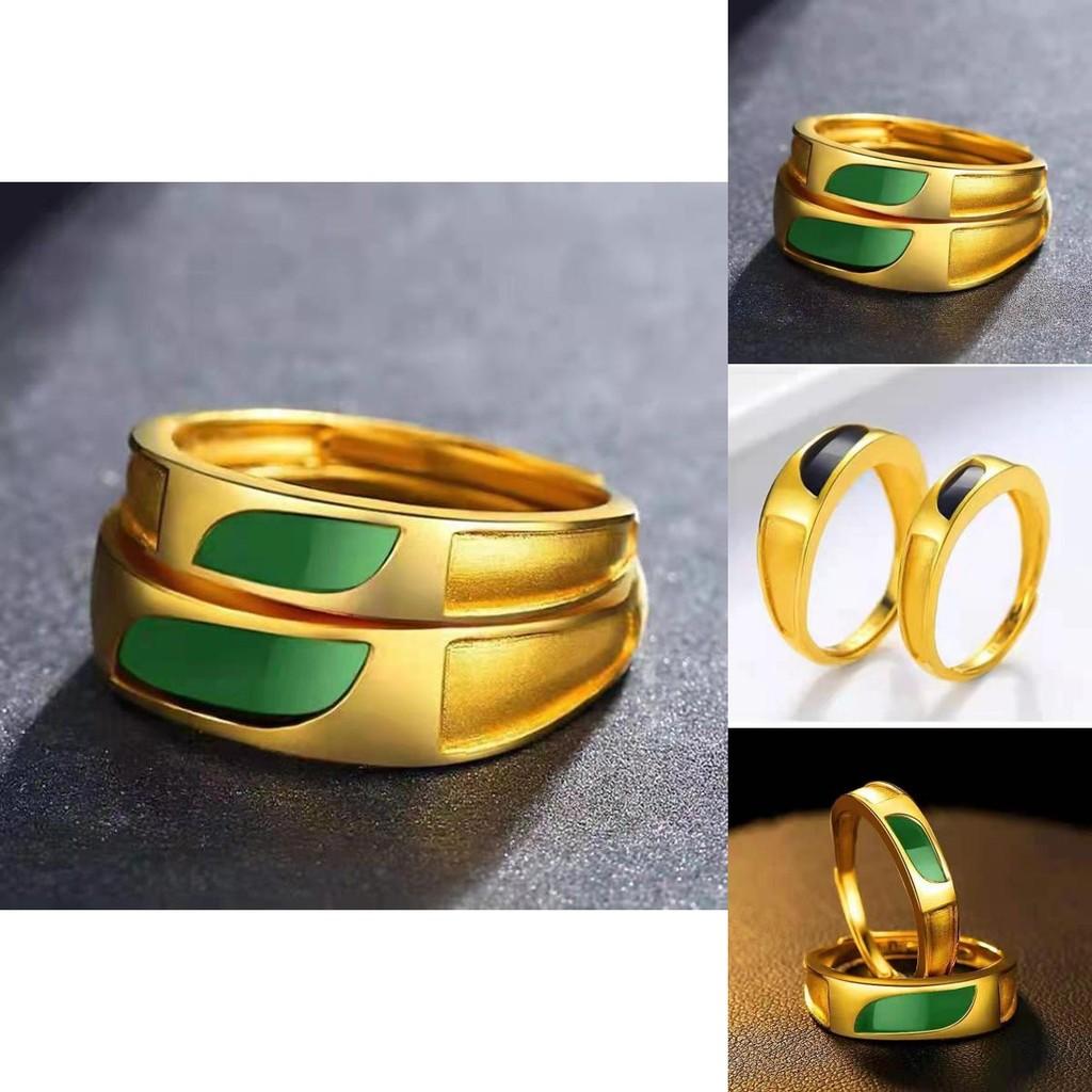 Timeless Brass Gold Plated Agate Couple Rings With Distinctive Geometric Shapes