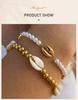 Bohemian Metal Shell Pearl Bracelet for Women Waterproof Stainless Steel Bead Bracelet Summer Beach Vacation Wrist Jewelry 2026
