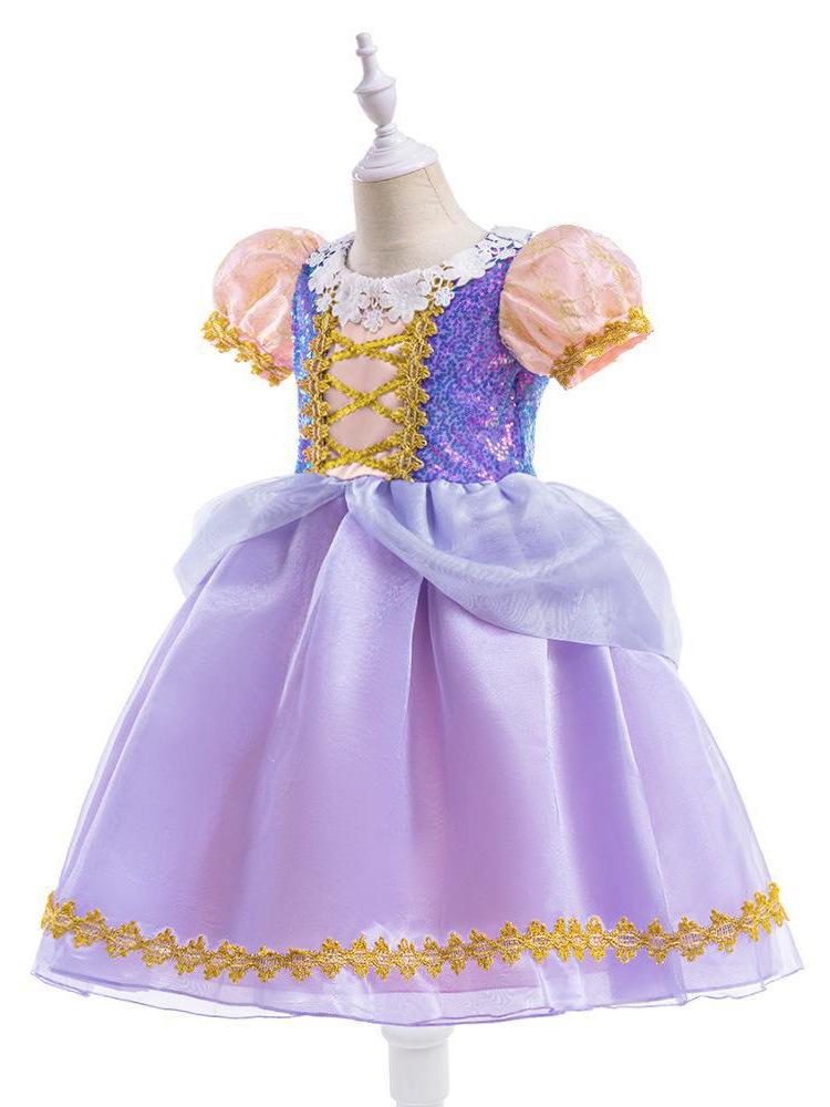 Rapunzel Princess Dress - Girls' Satin Mesh Evening Gown Cosplay Costume