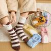 Autumn and Winter Coral Fleece Socks for Women, Three-dimensional Cartoon Animal Embroidery, Home Floor Socks, Thickened Half-fleece Mid-calf Socks