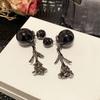 European and American personalized black rose earrings, double-sided long fringed camellia stud earrings, temperament trendy and cool earrings