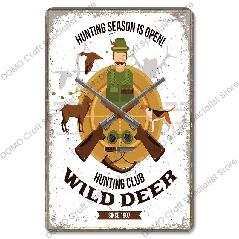 Vintage Hunting Plaque Metal Tin Signs Hunter Deer Hunt Safari Adventure Retro Metal Plate Wall Decor Hunting Club Shop Man Cave