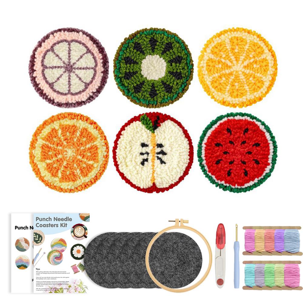 Punch Needle Stickerei Untersetzer Set Heimdeko Magische Nadel Für Stickset Garn Kreuzstich Set Bastel Kunst Set Geschenk